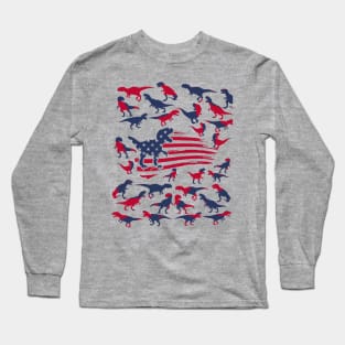 4th Of July Dinosaur Red White Blue T Rex USA American Flag Long Sleeve T-Shirt